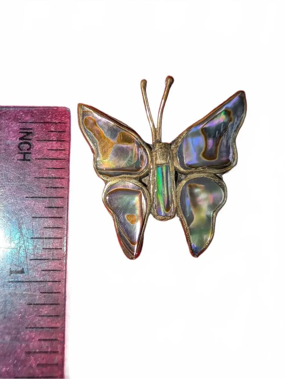 Vintage Alpaca Mexico Abalone Butterfly Brooch Pin